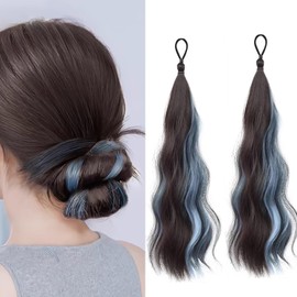 XUZOO Hair Extension 8 Abando Type Extensions Twin Wig Point Wig, Colorful, Ponioteiru Wig, Extension, Hair Extension, Dance, Recitals, Set of 2 (Blue)