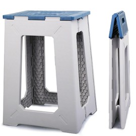 Foldable Small Waterproof Plastic Corner Stool for Bathroom - Foldable Non-Slip Shower Bench/Bathtub Stool for The Elderly, Blue-White Color Scheme,Holds Up to 330 lbs, 17.7 inches
