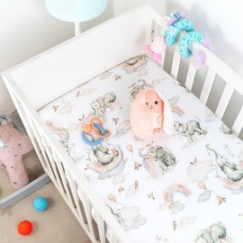 Baby Safe Next To Me Fitted Sheet Crib Mattress Protector 120 x 60 cm, 100% Organic Cotton OEKO-TEX Certified Mattress Protector Children|Elephant