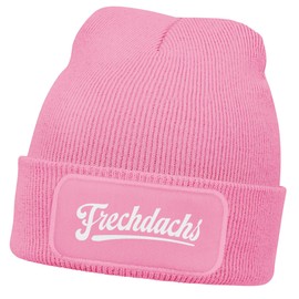 MoonWorks® Children's Winter Beanie for Girls with Patch Print Cheeky Badger Print Knitted Hat, pink