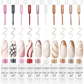 JODSONE Nail Art Gel Liner Set 10 Colors Glitter Red Black Pink Gel Nail polish Need U V Lamp Cured with Thin Brush at Home Salon Design