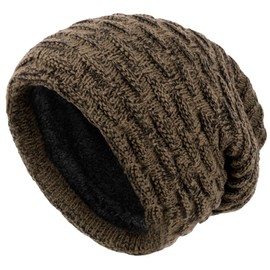 Hebenie Beanie Hats for Women - Knitted Winter Warm Hat Thermal Fleece Line Slouch Beanies Ladies Cable Knit Classic Skull Cap for Women Girls Coffee