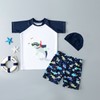Kids Children Junior Rash Guard Set Boys Swim Trunks Small Medium Large M Size (Recommended Height 80-90cm)/Space Blue 2ea