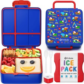 Fimibuke Chill Bento Box for Kids Adult, Leak Proof Toddler Lunch Box with Ice Pack Keep Food Cold, BPA Free 4 Compartment Lunch Container with Utensils for Girl Boy School, Microwave Dishwasher Safe