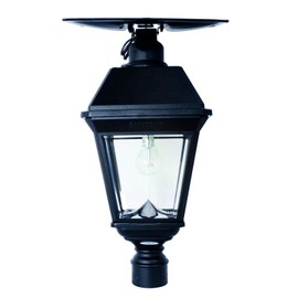 Gama Sonic Imperial ATS Solar Post Light, Black Cast Aluminum and Beveled Glass, Outdoor Single Lamp with 3" Fitter for Lamp Post, Warm White Light, Automatic Tracking System Follows The Sun-97ATS012