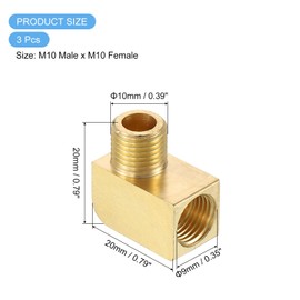 sourcing map 3Pcs Brass Pipe Fitting 90 Degree Barstock Street Elbow M10 Male x M10 Female Pipe Connector for Gas, Air, Oil, Propane