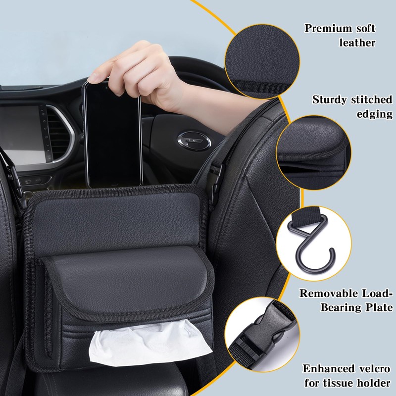 COGEEK Car Storage Organizer Between Seats with Tissue Holder |