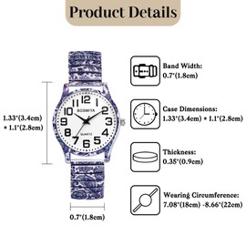 OIDEA Elastic Strap Watches for Women: Bohemia Flower Easy Reader Stretch Band Watch Large Face Big Number Analog Quartz Bracelet Watches Ladies Watch