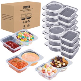 [8 PCS] Double Compartment Condiment Containers with Lids, 2025 New Disposable 2 Compartment Snack Containers, Portion Cups Reusable Plastic Container for to-go Sauce, Travel Snack with Box Package