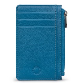 Yoshi Slim Wallet for Men and Women, RFID Blocking Minimalist Credit Card Holder with Zip Section, Genuine Leather (Petrol Blue)