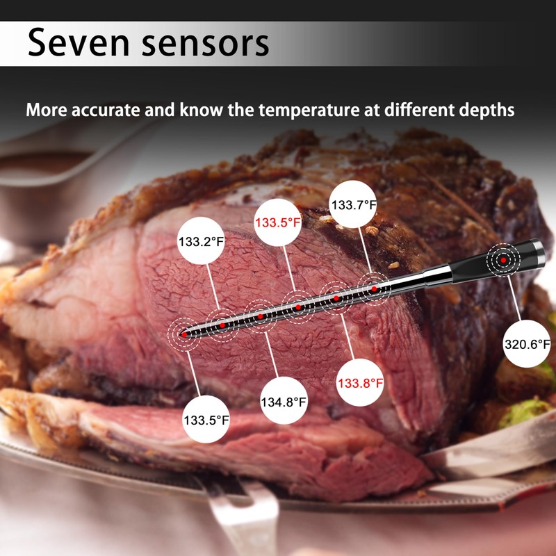 WiFi Wireless Meat Thermometer, Unlimited Range, 7 Sensors, Remote Monitoring