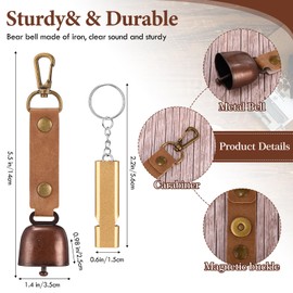 Hotop 10 Bear Bell with Whistle Set 10 Loud Bear Bell with Magnetic Silencer Emergency Whistle Bear Protection Product Survival Outdoor Hiking Camping Fishing Climbing Self Defense(Black, Silver)