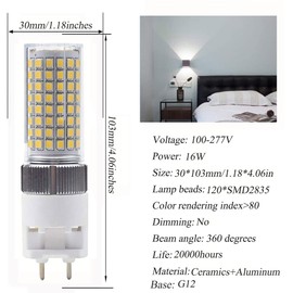Edearkar 4-Pack 16W G12 LED Light Bulb (160W G12 Halogen Replacement Lights) Metal Handle Lamp 2 Pin Base LED Decorative Bulb, Neutral Light 4000K, AC100-277V for Garage Industry Factory Hospital