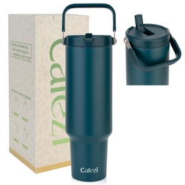 Cafezi 50oz Tumbler with Lid and Straw, Stainless Steel Water Bottles with Flip Straw and Top Handle, Leak Proof, Fits in Cup Holder, Vacuum Insulated Water Bottle for Home, Office, Outdoors, Car