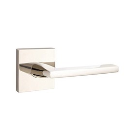 EMTEK Square Rosette Passage Set with Matching Finish Helios Lever - Choice of Left/Right Handing and 7 Finishes - 5110HLOLHUS14 - Left Handed (LH) - Polished Nickel (US14)