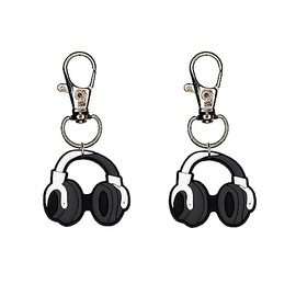 Headphones Zipper Charm Set of 2 Badge Reel Accent Purse Collar Charm Yazzle Dazzle Music Musical Note Notes Vinyl Record Cassette Tape Piano Guitar Drums Bass Mix Tape