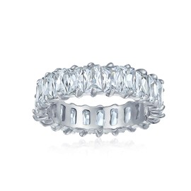 Art Deco Style AAA CZ Emerald Cut Cubic Zirconia Eternity Baguette Anniversary Wedding Band Ring For Women .925 Sterling Silver 4MM