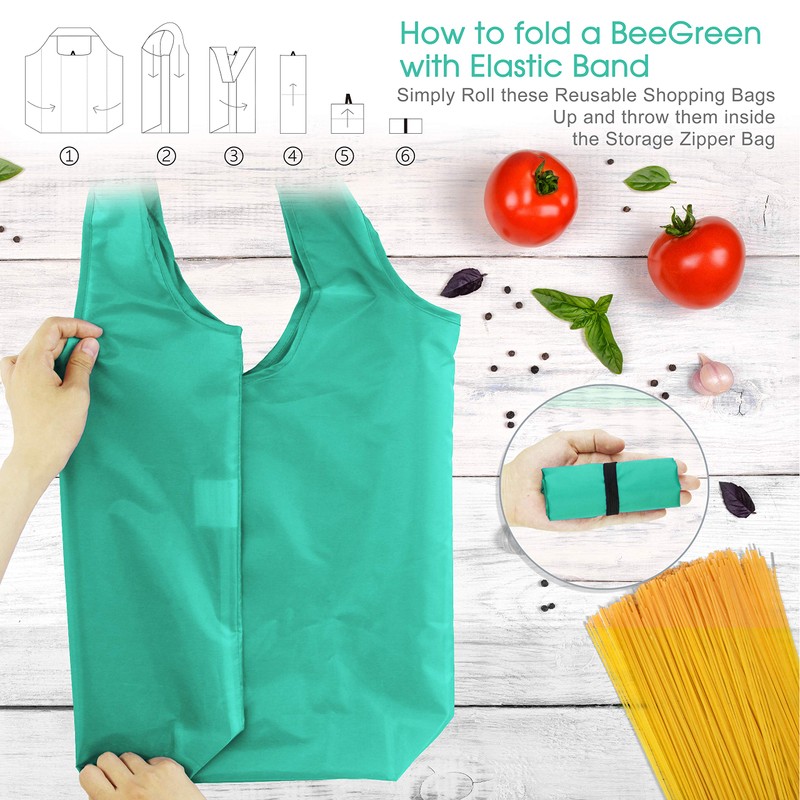BeeGreen Reusable-Grocery-Bags-Foldable-Machine-Washable-Reusable-Shopping-Bags-Bulk Colorful 10 Pack 50LBS Extra Large Folding Reusable