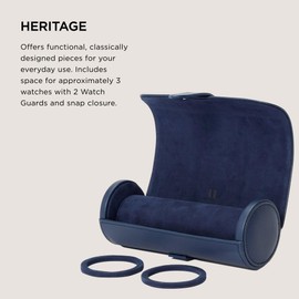 WOLF Heritage Watch Roll, Navy - Holds Up to Three Watches - Vegan Leather, Ultra-Suede Lining, Snap Closure - Includes Two Watch Guards