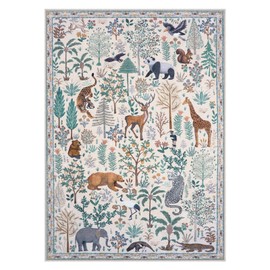 OJIA Jungle Living Room Rug 9x12 Washable Rugs for Bedroom, Ultra-Thin Modern Beige Non-Shedding Large Area Rug Playroom Rug Non-Slip Stain Resistant Accent Carpet for Kids Room Dining