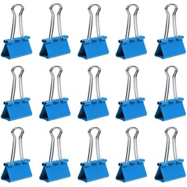 JAM PAPER Colorful Binder Clips - Medium - 1 1/4 Inch (32 mm) - Blue Binderclips - 15/Pack