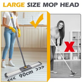 MASTERTOP Commercial Mop, 36'' Large Dust Mop,Heavy Duty Industrial Push Mops with 3 Reusable Microfibre Pads & 62'' Adjustable Handle for Home,Hotel,Mall,Warehouse