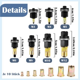 7-Piece Rivet Nut Pliers Set, for M3, M4, M5, M6, M8, M10, M12, Insert Nuts Rivet Nut Pliers with 70 Pieces Nuts, Rivet Nut Tool, Rivet Nut Gun Tool