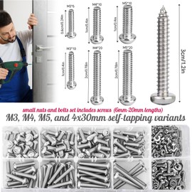 Premium 300+Piece Small Nuts and Bolts Assortment Kit(M3-M5) Stainless Steel Hardware with Hex Nuts, Washers & Screws for Home Repair, DIY Projects & Industrial Use