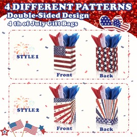 LANCU 30PCS Patriotic Gift Bags with Handles 4th of July Gift Bags with Tissue Paper Gift Bags American Flag Bag for Independence day Memorial Day Veterans Day Party Favor Bags