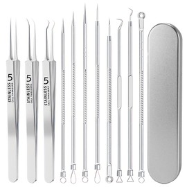 EASONGEE Blackhead Remover Tool Kit, 11PCS Professional Stainless Steel Pimple Popper Comedone Extractor Tools, Zit Removing, Acne Extractor Remover Tool for Removing Pimples, Blackheads, Whitehead