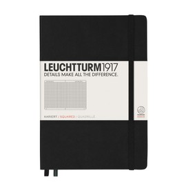 LEUCHTTURM1917 - Medium A5 Squared Hardcover Notebook (Black) - 251 Numbered Pages