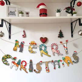 Cats Merry Christmas Garland - Festive Cat-Themed Christmas Decoration for Cat Lovers - Funny Cats Christmas Party Banner Decoration