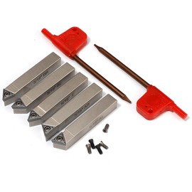 YUFUTOL Mini Indexable Lathe Turning Tool-5/16" Shank Nickel Plated 5 Pieces Carbide Turning Tool Set,Metal Lathe Cutting Tools with Carbide Inserts TCMT090204 (TCMT731)