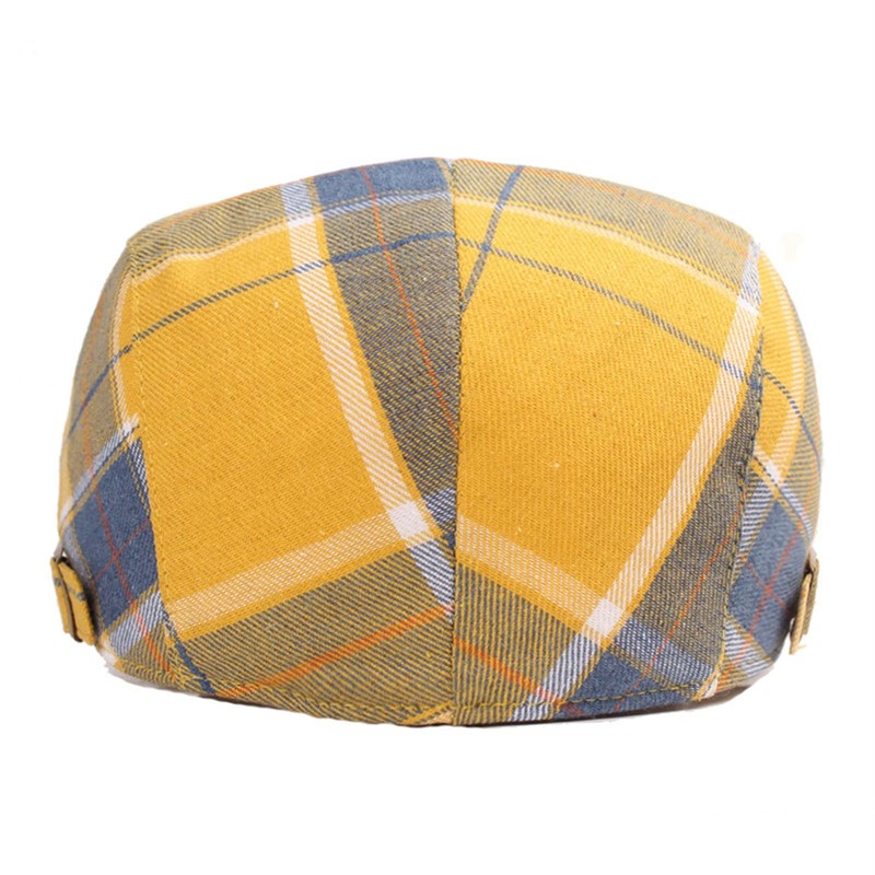 Lifup Unisex Flat Cap Checked Cotton Summer Flat Hat, yellow