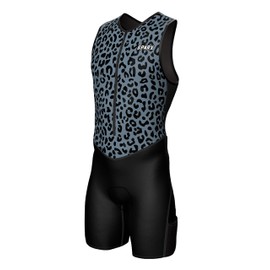 Sparx Men's Premium Triathlon Suit – Padded, Quick-Dry, Compression Fit, Lightweight Tri Suit for Swim, Bike, Run Race & Training (Silver Leopard, 2XL)