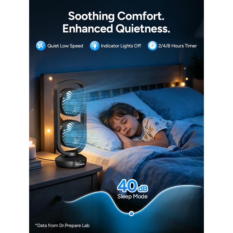 DR.PREPARE Dual Oscillating Tower Fan with 270° Tilt, 105° Oscillating,