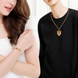 Uloveido Shield Key Necklace and Heart Lock Bracelet for Couples Jewelry Set You Hold the Key to My Heart Rose Gold Color Bracelet Necklace Set for Men and Women Y473