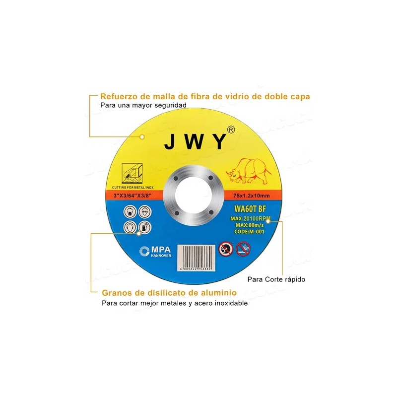 Disco De Corte Para Metal Acero Inox 3 75mm 50