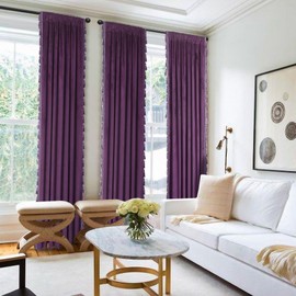 Purple Blackout Velvet Curtains 90 inches Long Black Out Curtains for Bedroom Windows Rod Pocket Curtains & Drapes with Tassels Soundproof Thermal Curtains for Living room 2 Panels Set 52" x 90"