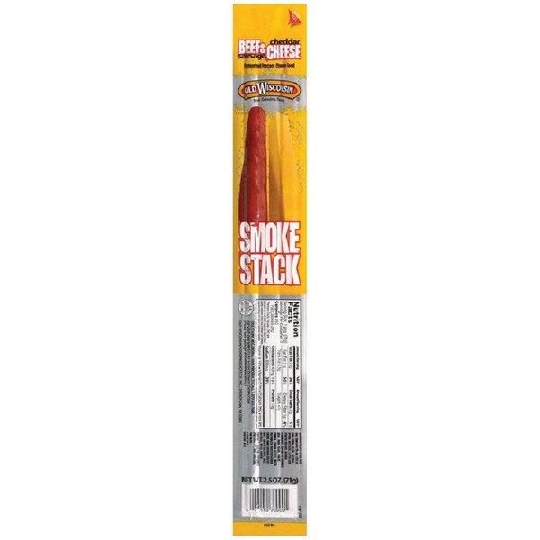 Old Wisconsin Smoke Stack Beef Sausage & Cheddar Cheese, 2.5 Ounce Sticks (Pack of 18)
