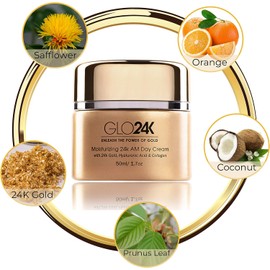 GLO24K Crema de día hidratante con oro de 24 k, antienvejecimiento con vitaminas, ácido hialurónico, colágeno