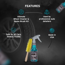 LANE'S Chrome Wheel Cleaner & Spoke Brush Kit - 16oz - with Wheel Spoke Brush - Safely Removes Dirt and Grime - Specialized Formula- Chrome Wheel Cleaner