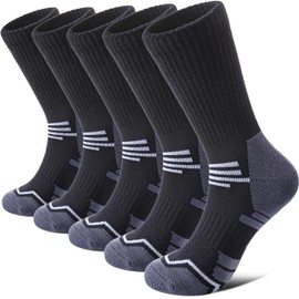 FNOVCO Women's Hiking Walking Running Crew Socks Thick Cushioned Athletic Compression Socks 5 Pairs (Black 02, 5-8)