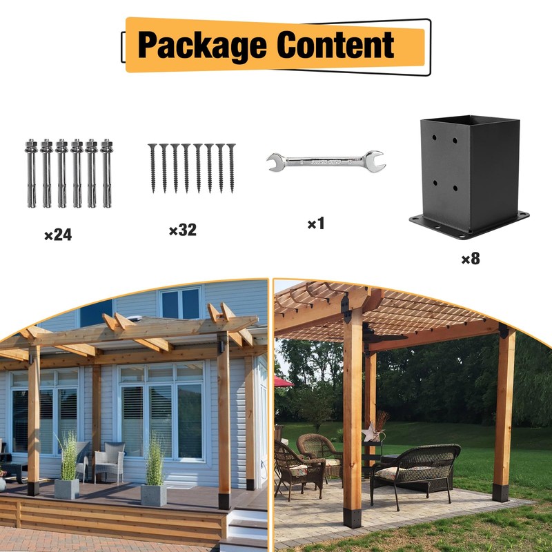 ICokin 4×4 Post Base 8 Pcs,Deck Post Brackets,Inner Size (3.6"x3.6“）Heavy