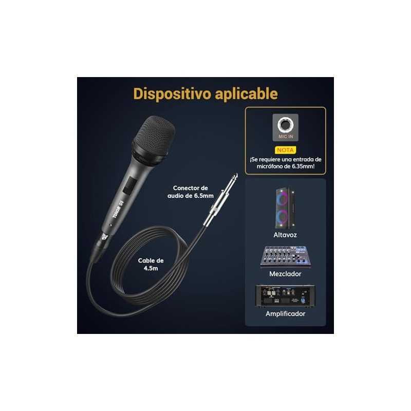TONOR Micrófono dinámico para Cantar, Vocal Karaoke con Cable de