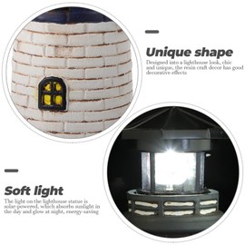 Yardwe Solar Lighthouse Outdoor LED Solar Powered Lighthouse Light Garden Statue Decorative Landscape Lamp for Outside Yard Lawn Courtyard Craft Ornament Black