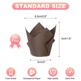 sourcing map 50 Pcs Tulip Baking Cups Cupcake Muffins Liners Paper Greaseproof Wrappers for Wedding Birthday Festivals Christmas, Coffee