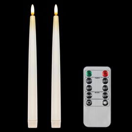 CVHOMEDECO. Flameless Taper Candles with 10-Key Remote, Battery Operated Led Flickering 3D Wick Window Candles Real Wax Finished Home Christmas Party Decor 0.78 x 11 Inch, Pack of 2 (Ivory 2 PCS)