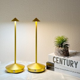 EMINGSKY Modern Cordless Table Lamps Set of 2 - Rechargeable Portable LED Desk Lamp, 3 Color Stepless Dimmable Night Light for Living Room Restaurant Coffee Shop (Gloss Gold)