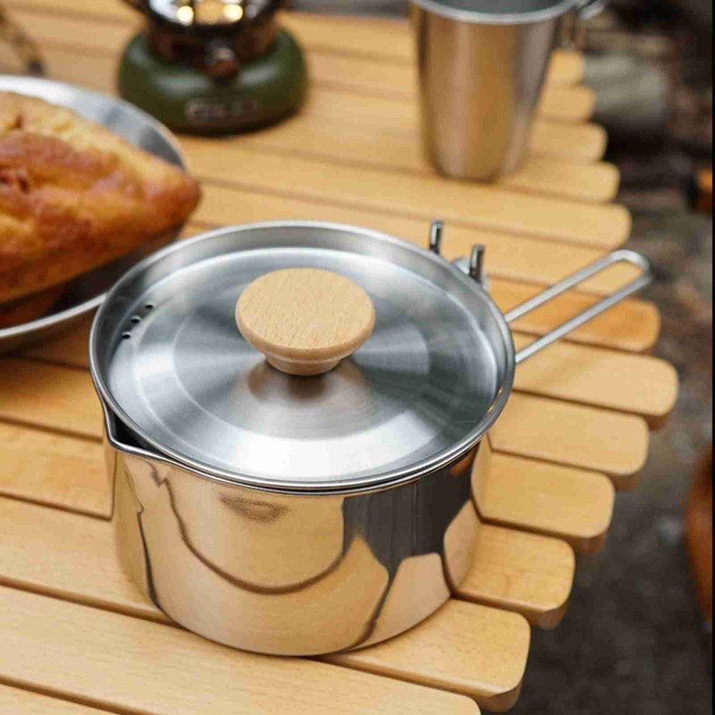Camping Pot 304 Stainless Steel Portable Camping Kettle with Foldable